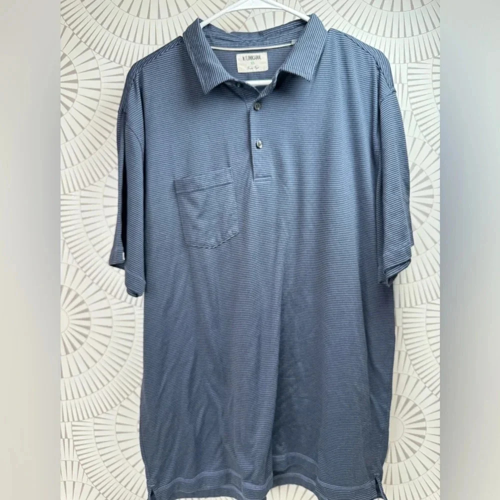 Linksoul Mens Short Sleeve Blue Stripe Polo Shirt with Pocket Size XL